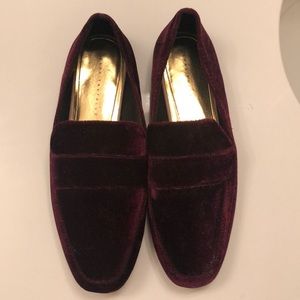 Burgundy velvet loafers